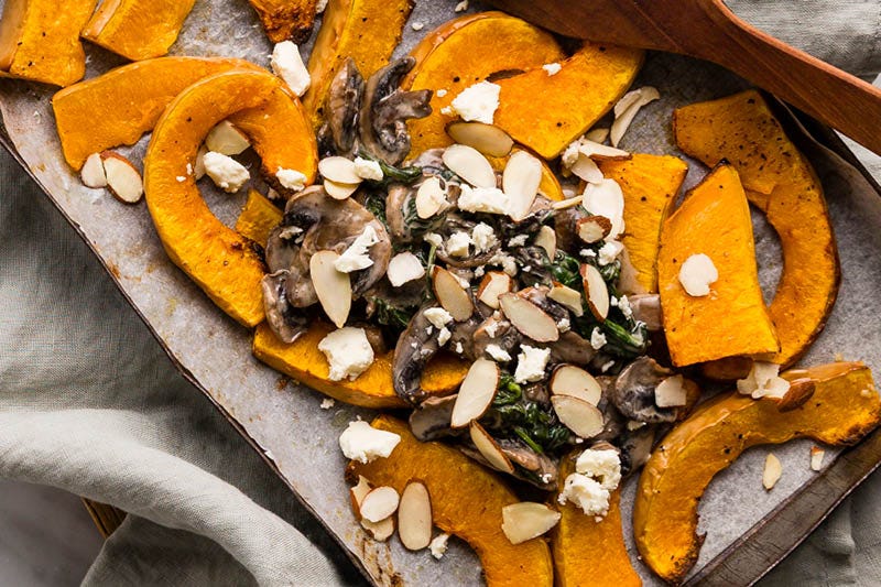 Roast Pumpkin Wedges with Creamy Mushrooms