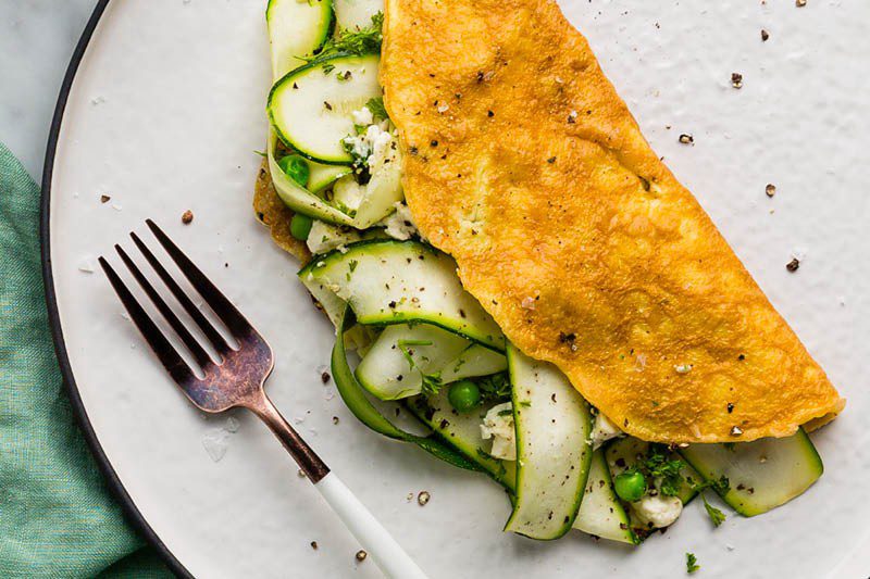 Courgette, Pea & Feta Omelette