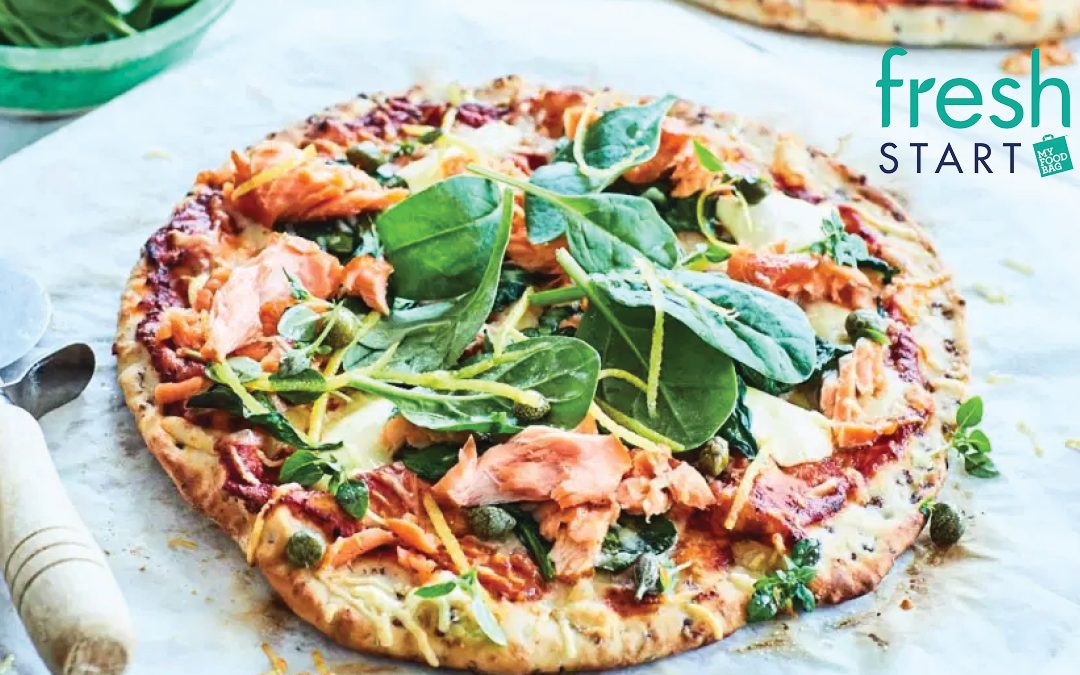Smoked Salmon, Dill and Lemon Sour Cream Pizza with a Quinoa Base
