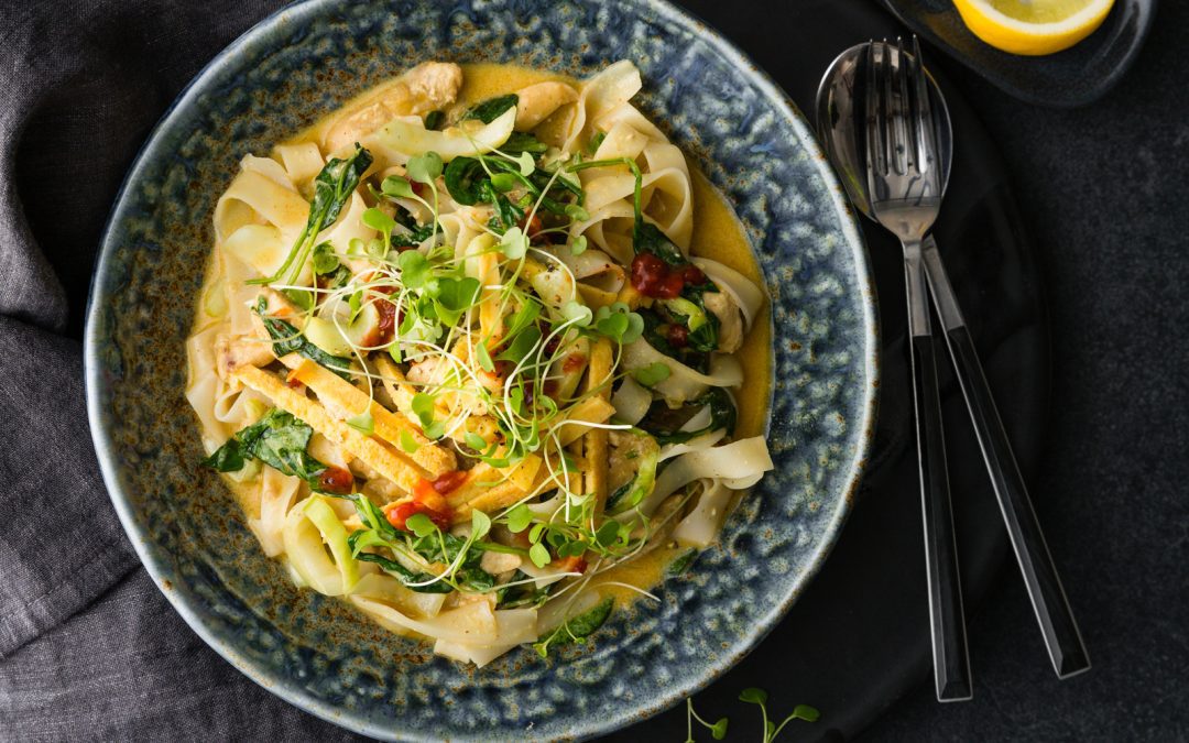 Curried Chicken Laksa with Malaysian Sambal Paste & Micro Coriander