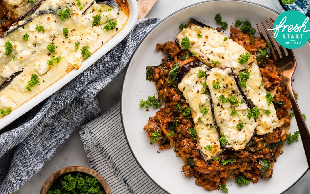 Beef & Lentil Moussaka with Yoghurt & Feta