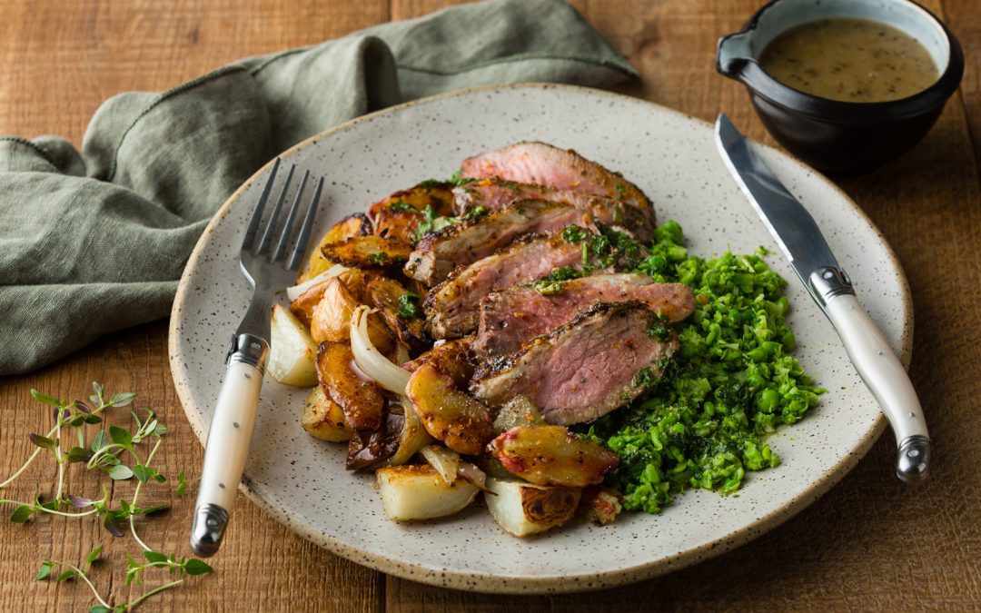 Butterflied Lamb Leg Roast with Broccoli Smash & Gravy