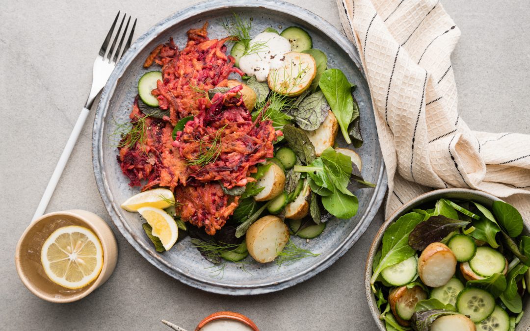 Parsnip & Dill Latkes with Baby Roasties & Horseradish Aioli