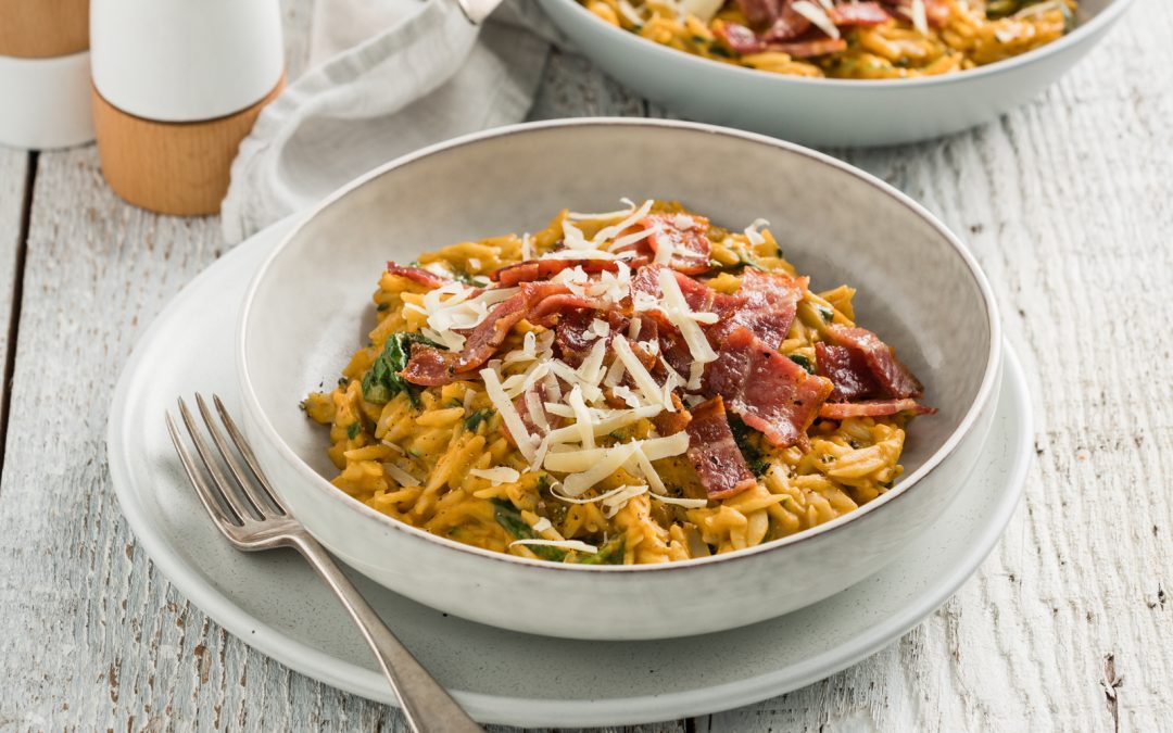 Pumpkin & Orzo Risotto with Crispy Bacon