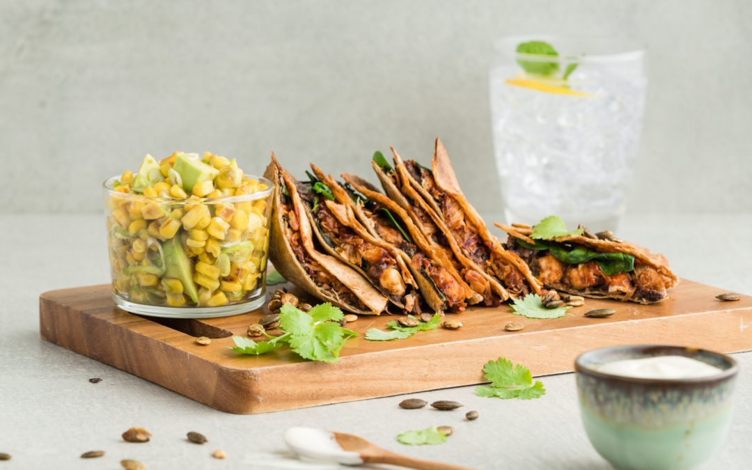 BBQ Jackfruit Quesadillas with Tomatillo Avocado Salsa