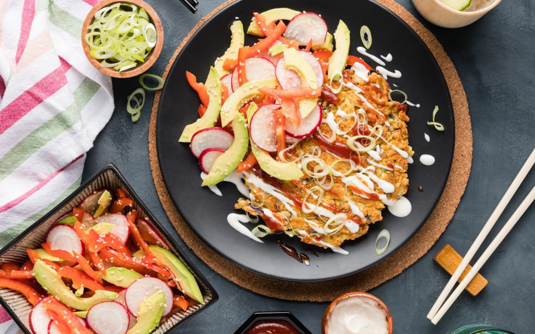 Japanese Pancakes with Avocado Salad