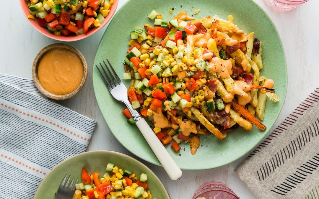 Bacon Loaded Fries with Salsa & Chipotle Yoghurt