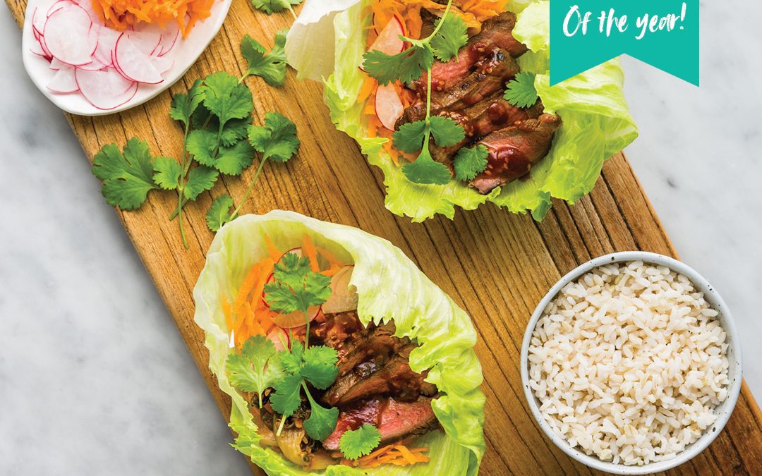 Korean Sticky Beef with Lettuce Cups & Kimchi