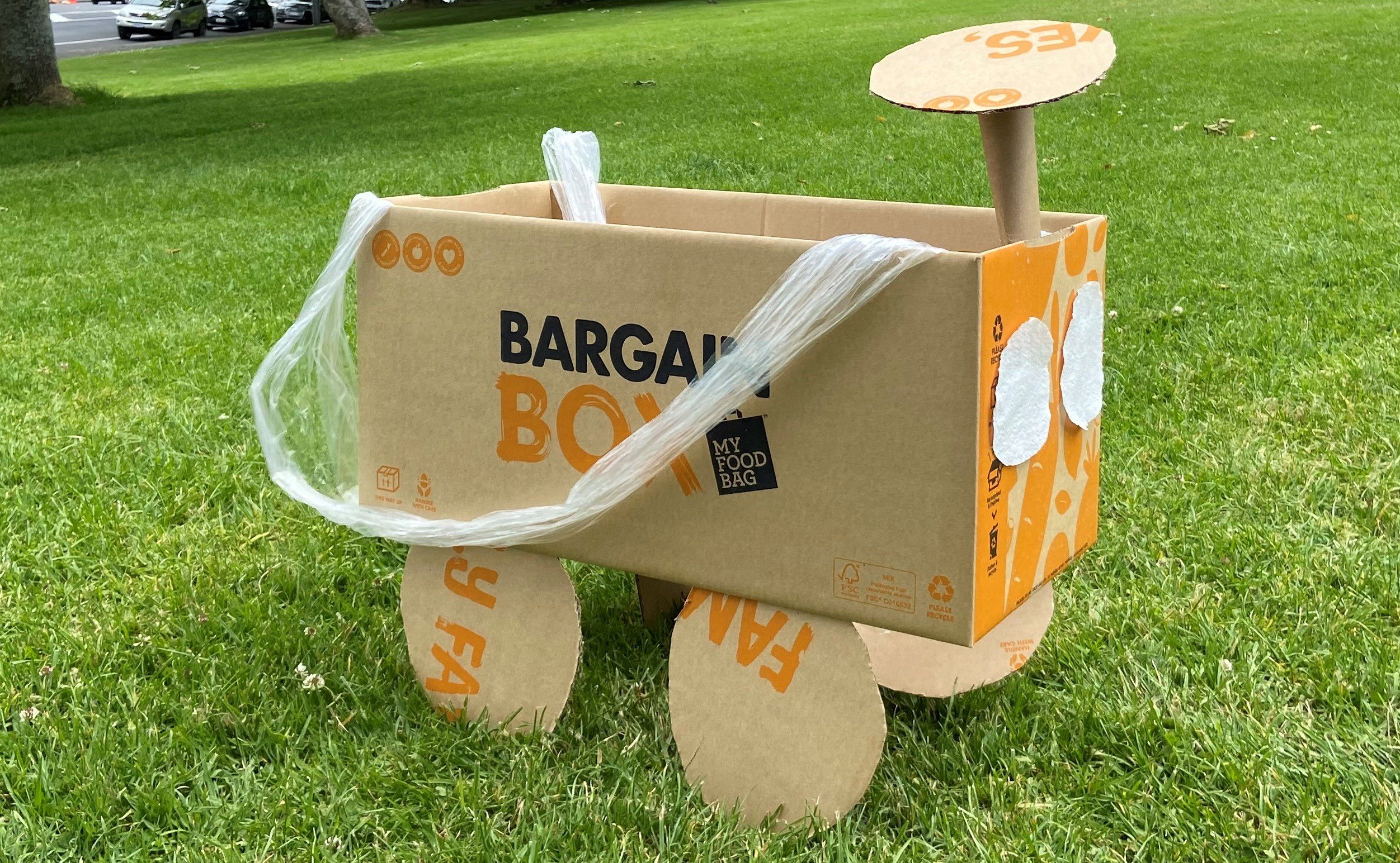 5 Crafty Ways to Reuse Your Box 2 A cardboard car made from a Bargain Box