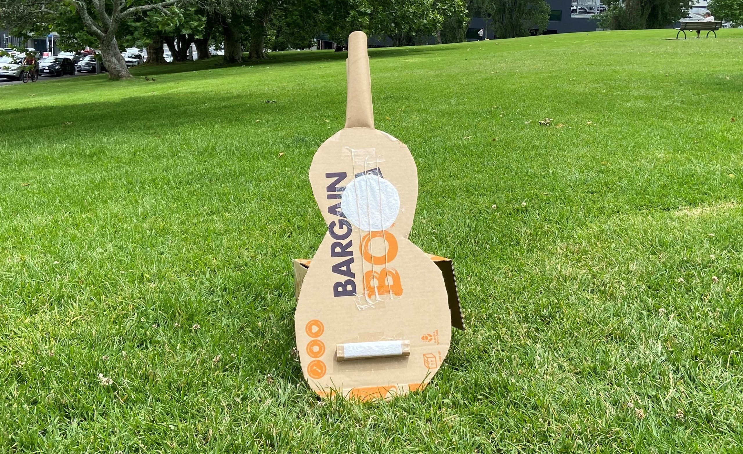 A guitar example made from a Bargain Box.