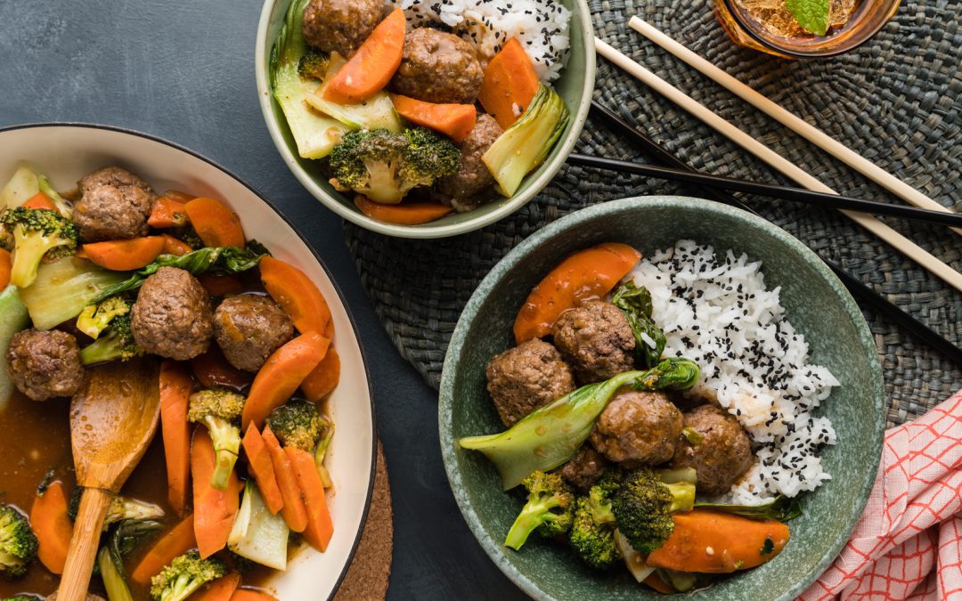 Japanese Spiced Beef Meatballs with Sesame Ginger Rice