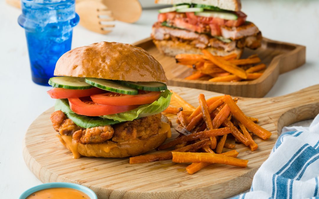 Smoky Fried Chicken Burgers with Carrot Chippies & Special Sauce