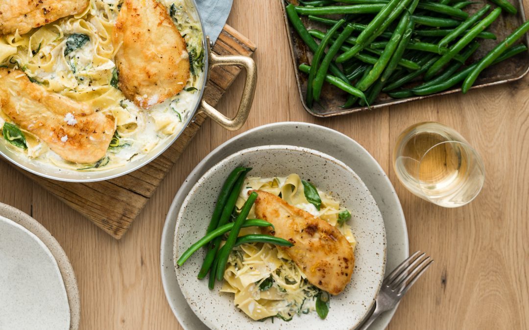 Creamy Lemon Parmesan Chicken Pasta with Fresh Pappardelle & Green Beans