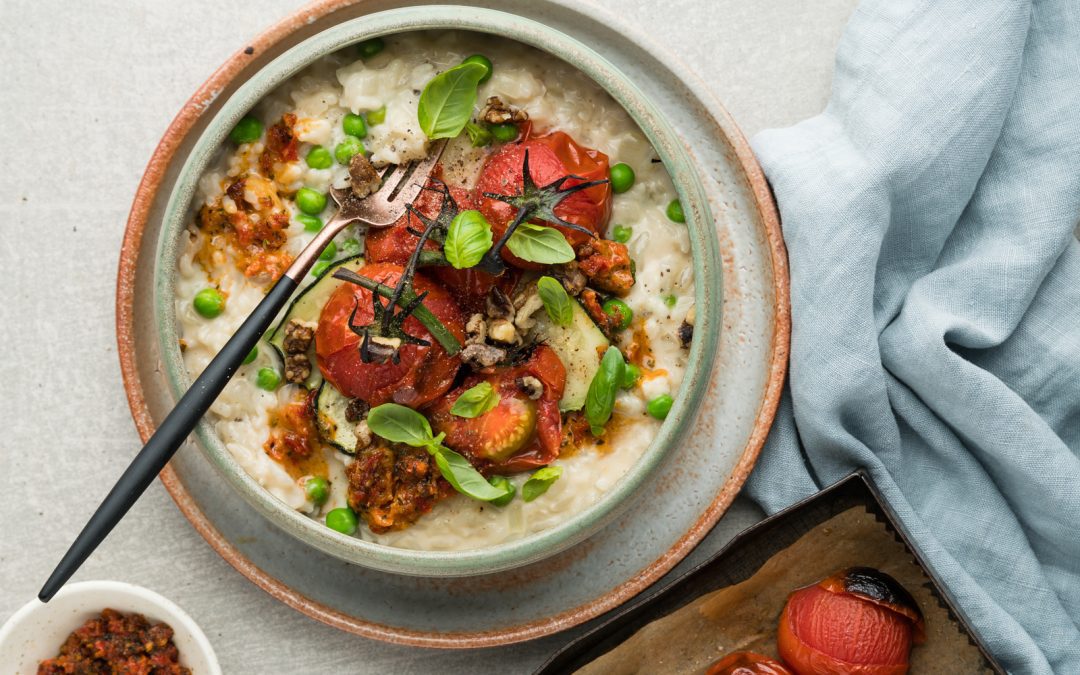 Easy Creamy Plant-Based Lemon Risotto with Vine Tomatoes & Walnuts