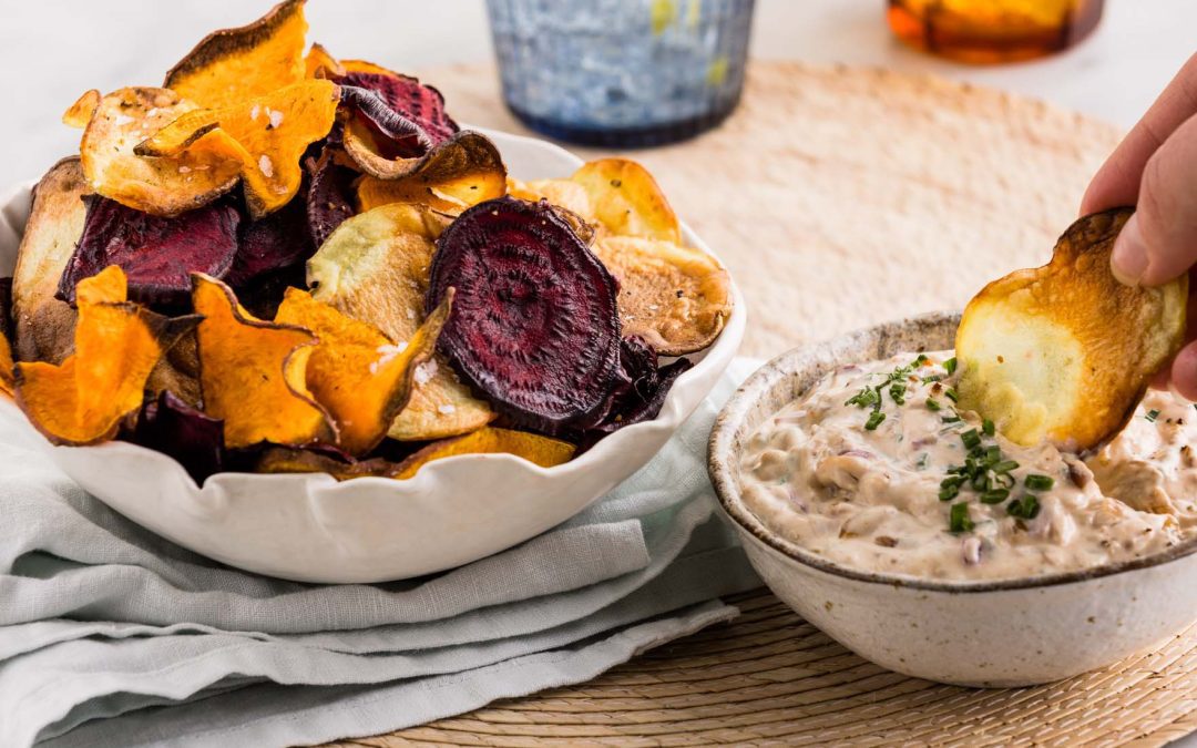 Air Fryer Veggie Chips with French Onion Dip