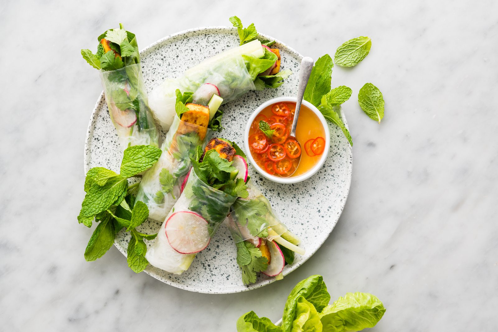 Sticky Turmeric Tofu Spring Rolls With Chilli Dipping Sauce | Fresh ...