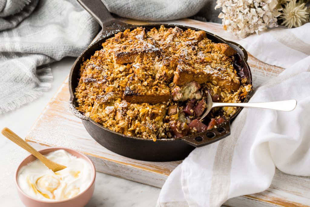 Plum Pear French Toast Bake with Hazelnut Crumb Greek Yoghurt BLOG