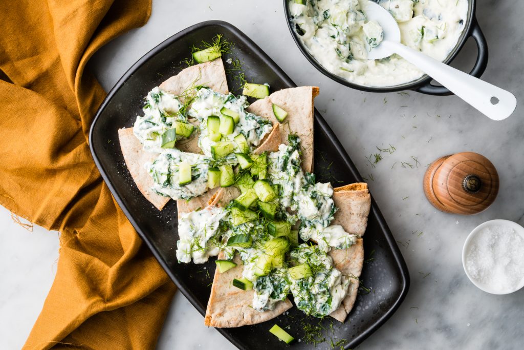 FS Spinach Cucumber Tzatziki with Wholemeal Pita Chips BLOG 1