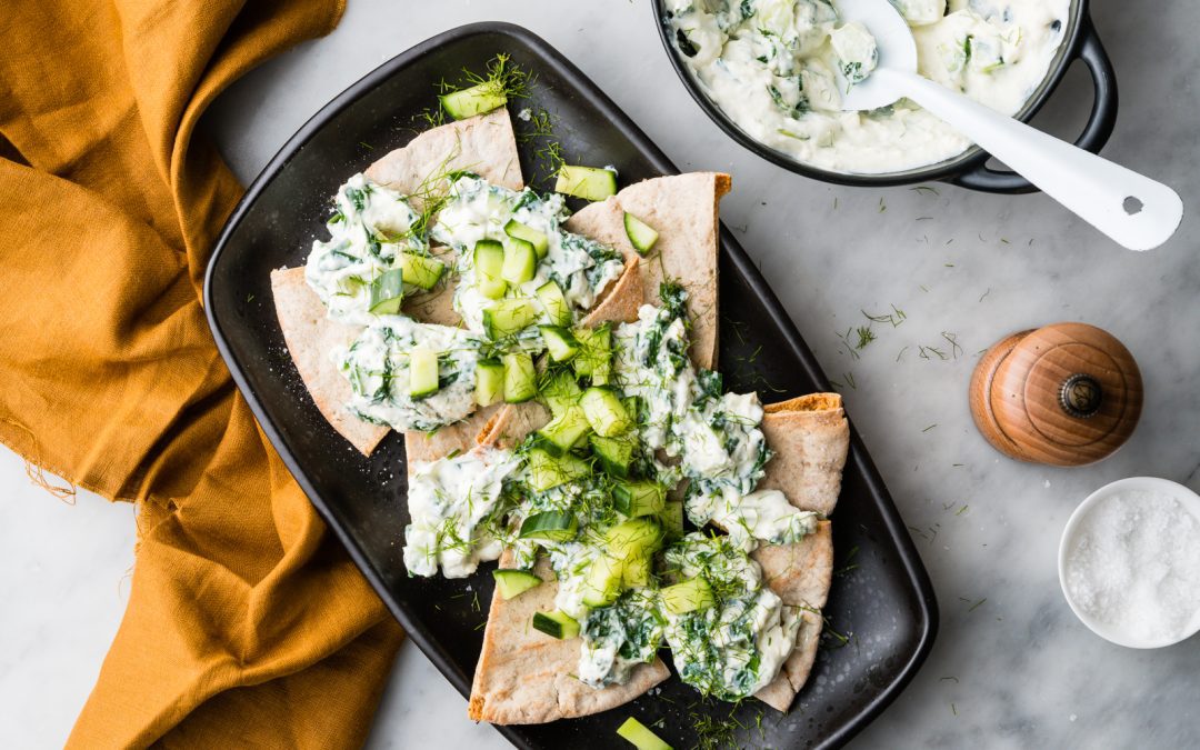 Spinach & Cucumber Tzatziki with Wholemeal Pita Chips  