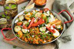 V Summer Bulgur Paella with Grilled Capsicums Red Pepper Pesto BLOG