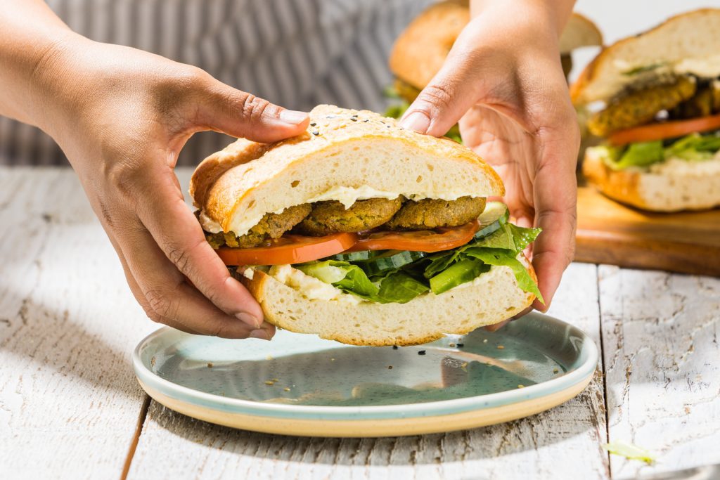 BB VEG 20 Minute Crispy Falafel Burgers with Feta Yoghurt Sauce hands BLOG