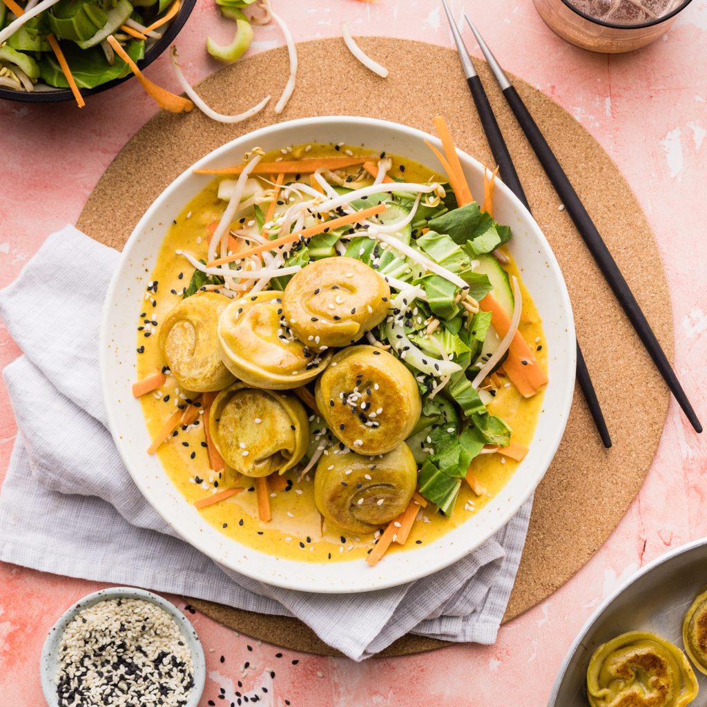 PB 15 Minute Singaporean Laksa Dumplings with Creamy Miso Sauce