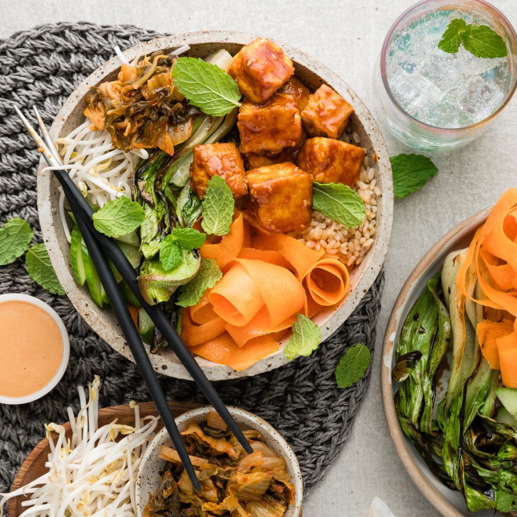 PB Korean Sticky Tofu Bites with Asian BBQ Mayo Kimchi alt 1