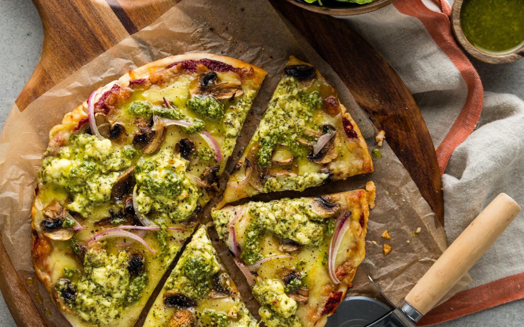 Best Ever Creamy Pesto & Mushroom Pizzas