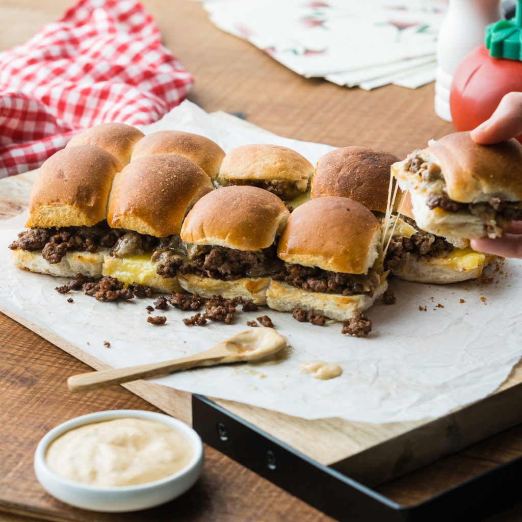 K Cheeseburger Slider Kit hand cheese pull