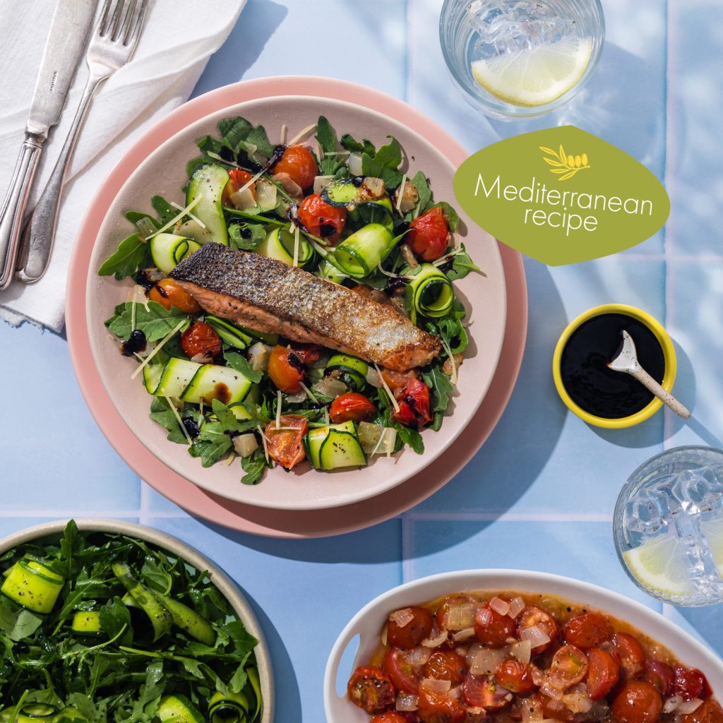 3 simple steps to a Mediterranean Diet 5 FSA Bruschetta Salmon Rocket Salad with Balsamic Glaze Fresh Basil 2 1