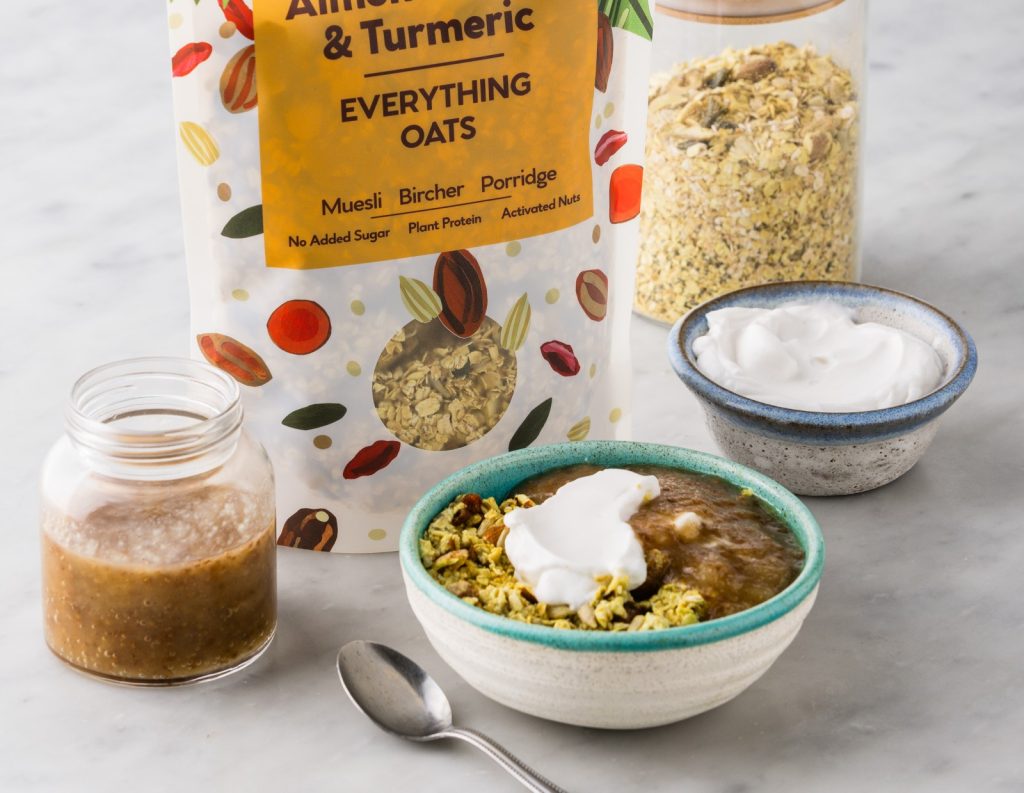 K Little Bird Organics Almond Hemp Turmeric Porridge with Coconut Yoghurt Spiced Apple Compote