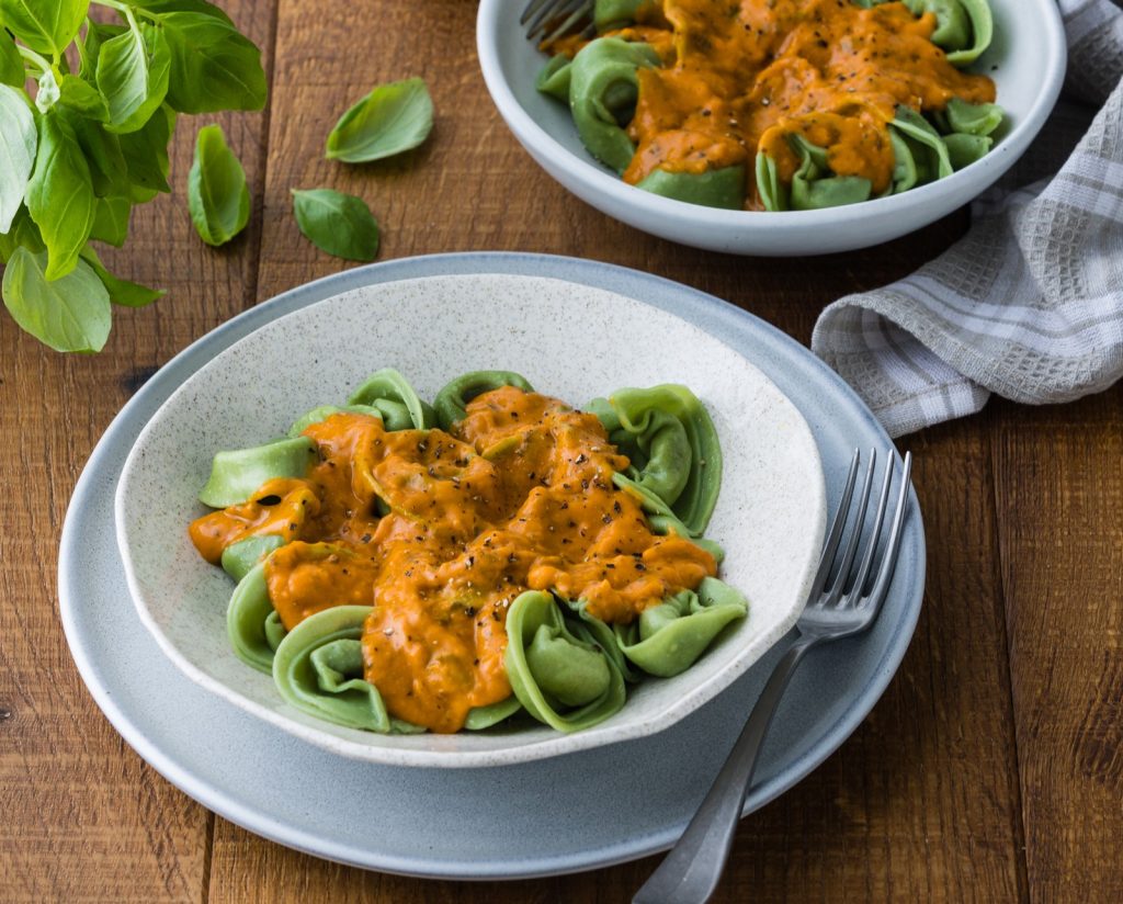 K Delmaine Ricotto Basil and Spinach Tortoloni Creamy tomato sauce