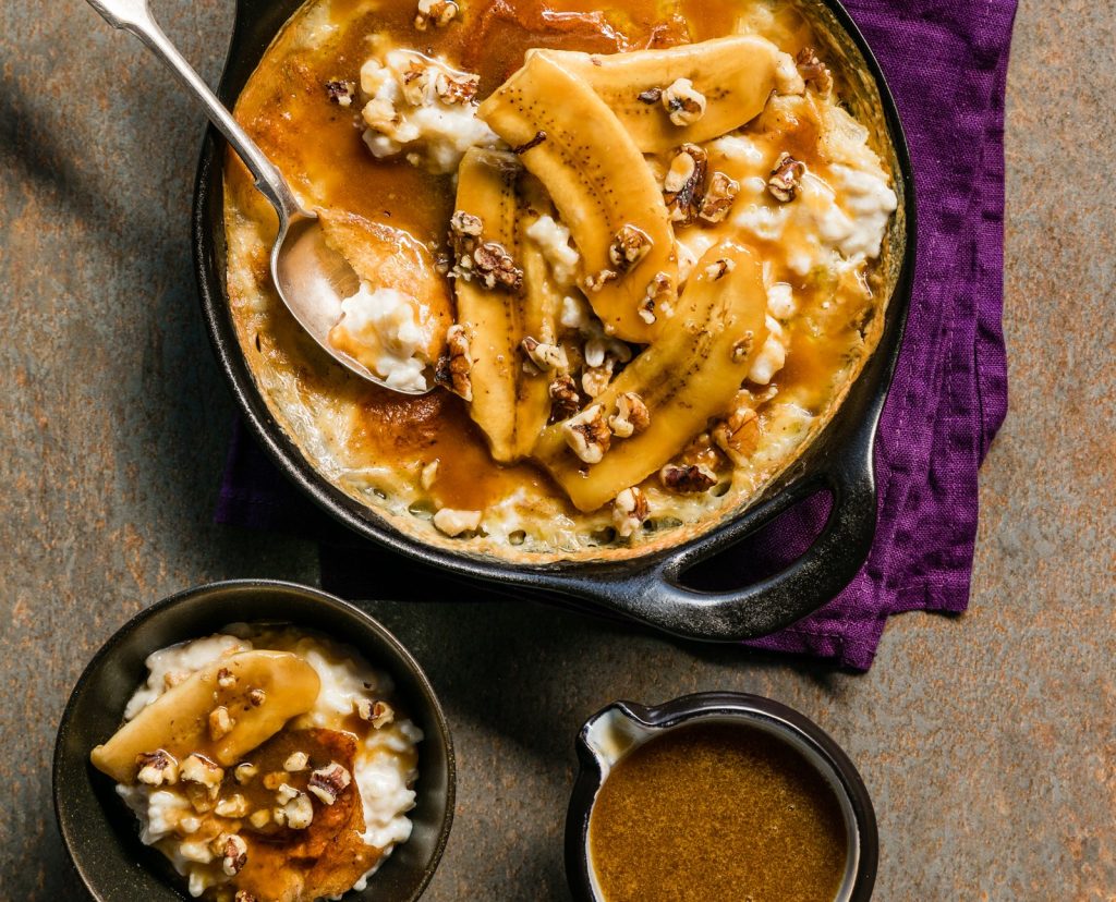 K caramel rice pudding bananas walnuts