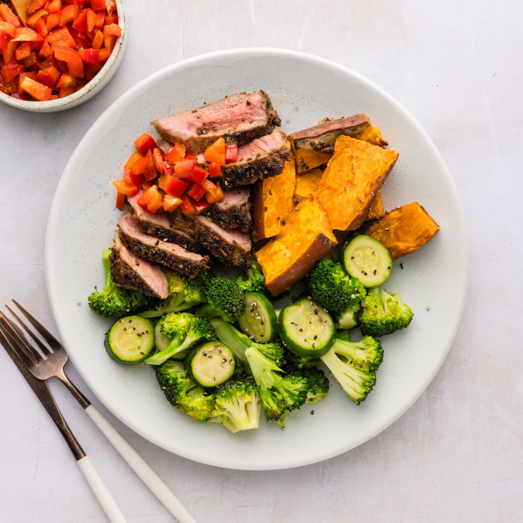 MC Low Carb Chimichurri Beef Sirloin Steaks with Kumara Wedges Fresh Capsicum Salsa Edit 2