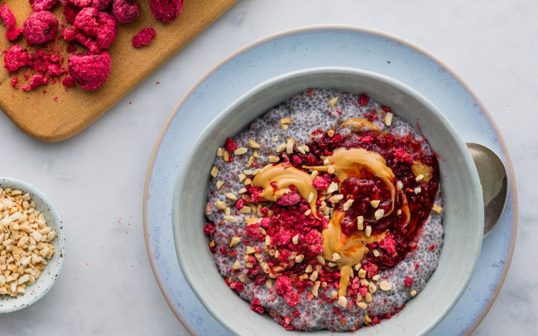 PB & J Chia Pudding with Chopped Peanuts & Berries