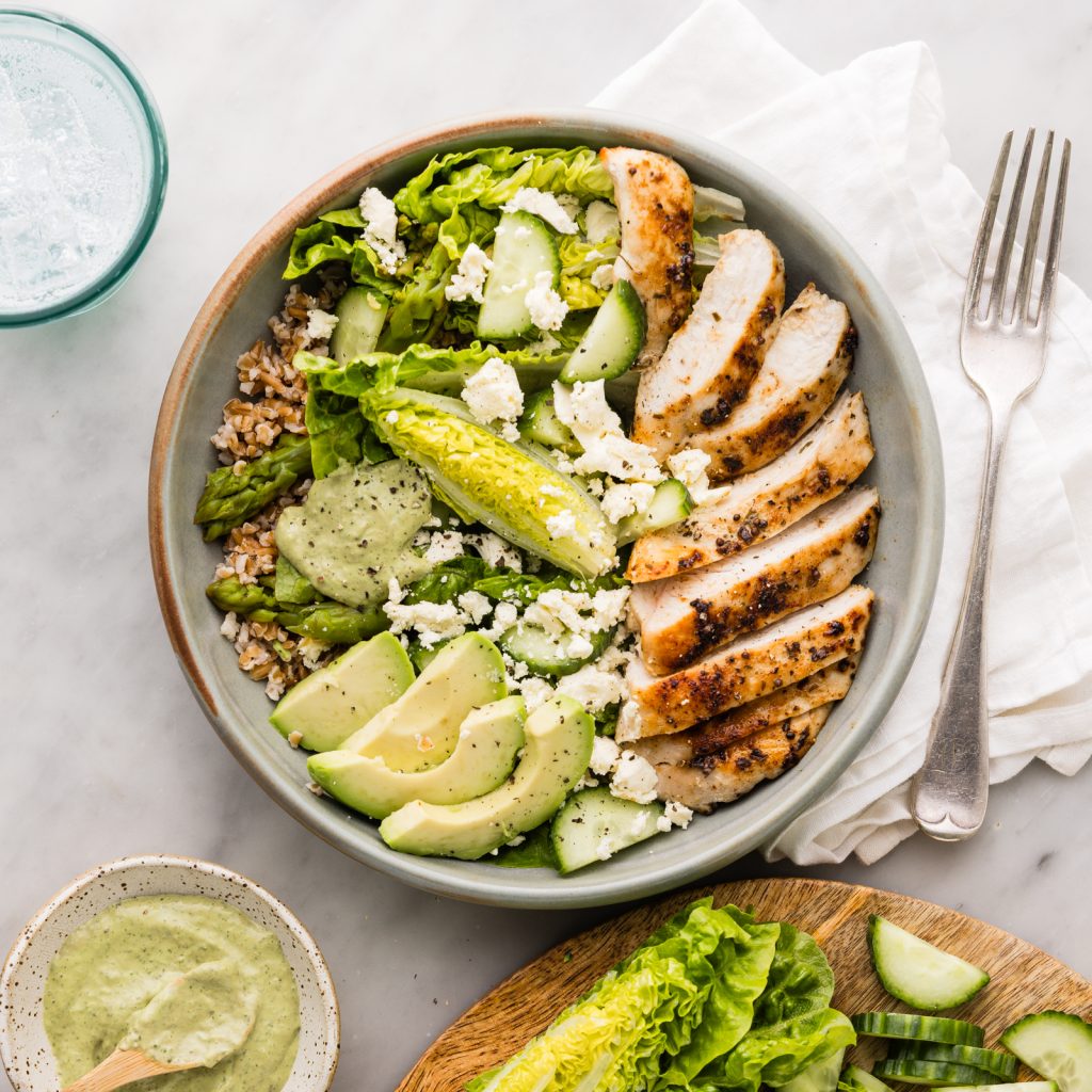 FS Chicken Asparagus Nourish Bowl with Green Goddess Dressing
