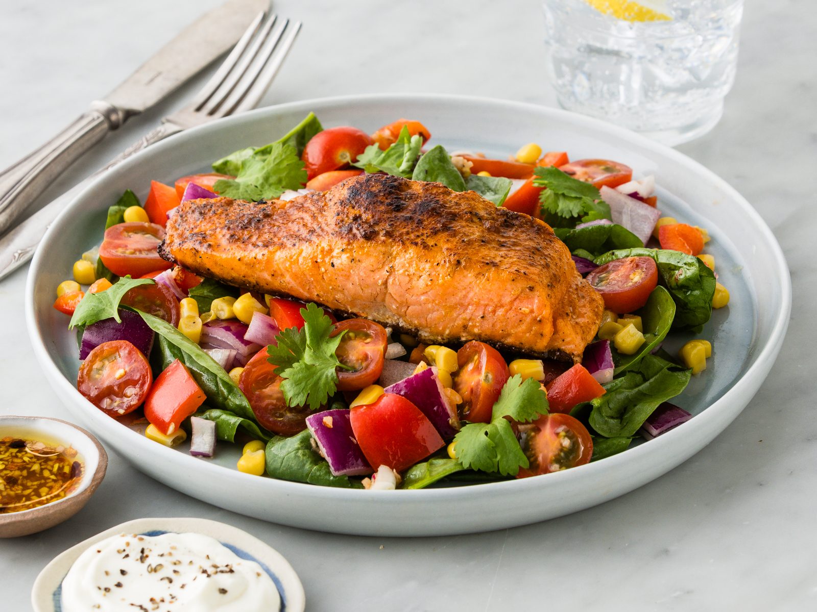 FSA Spanish Seasoned Salmon with Corn Salad Garlicky Dressing 1 edited