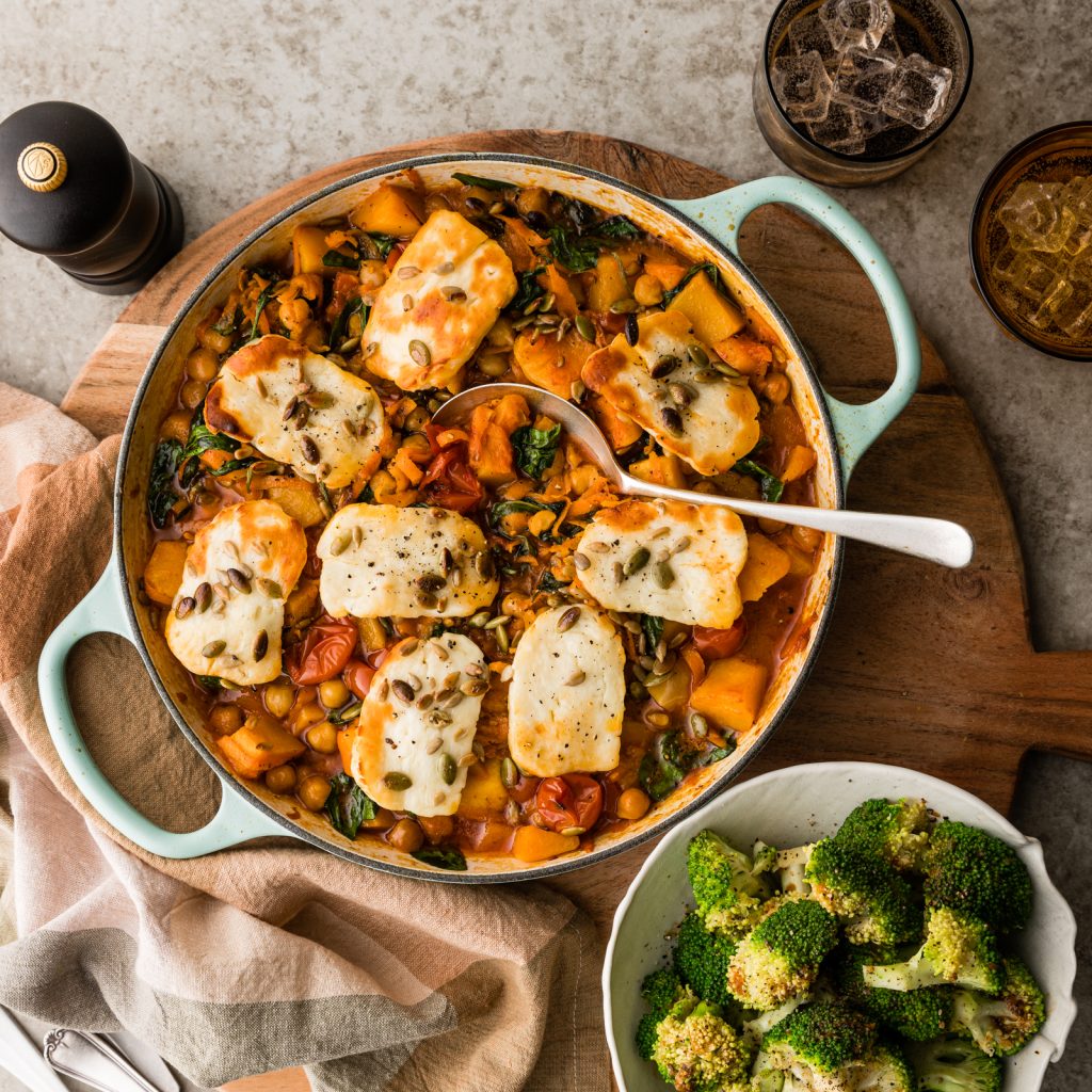 FS One Pan Pumpkin Haloumi Bake with Super Seed Topping