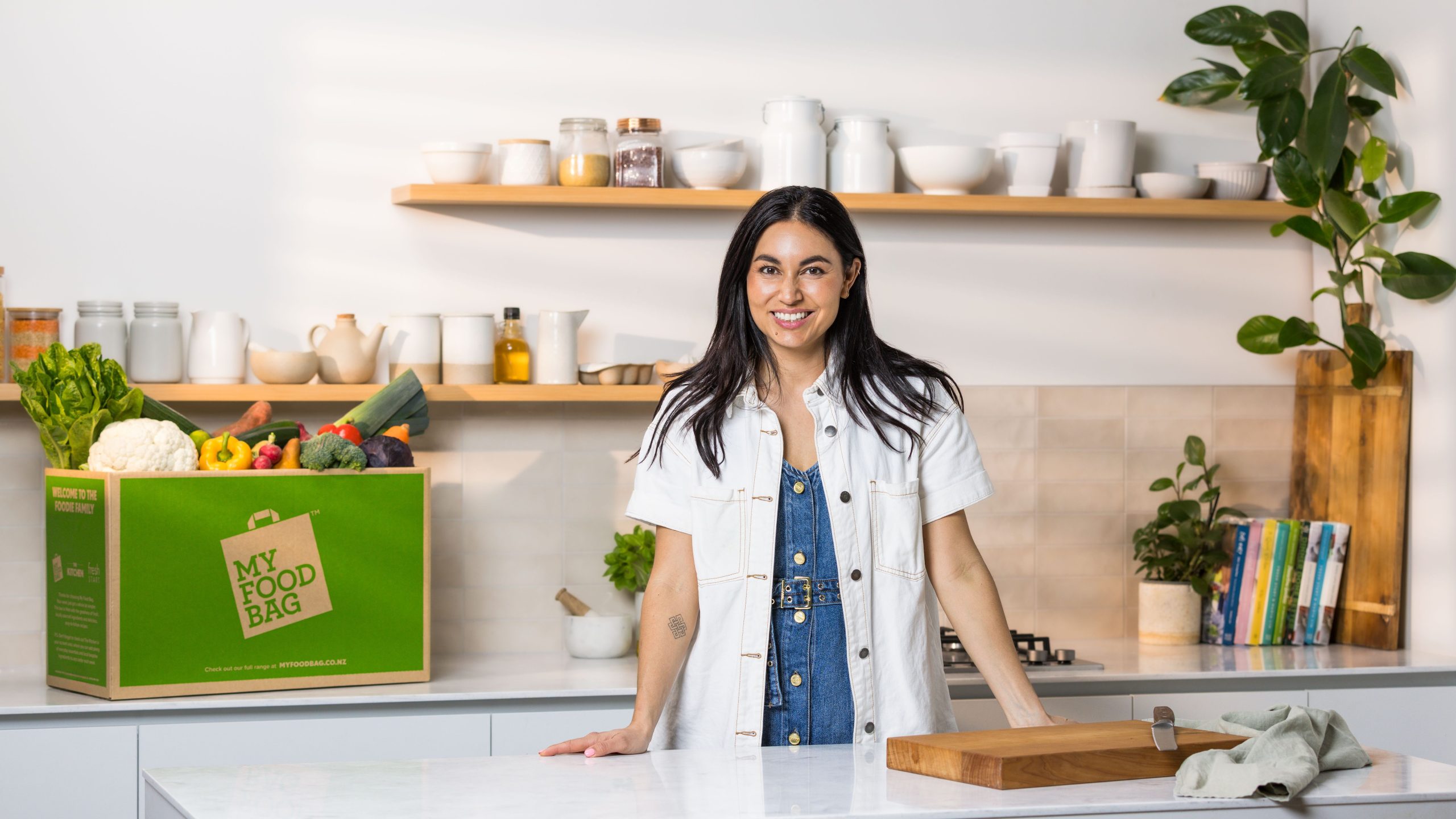 Why My Food Bag Makes Weeknight Dinners Easier 1 Nadia Lim with a My Food Bag Meal Kit in a kitchen