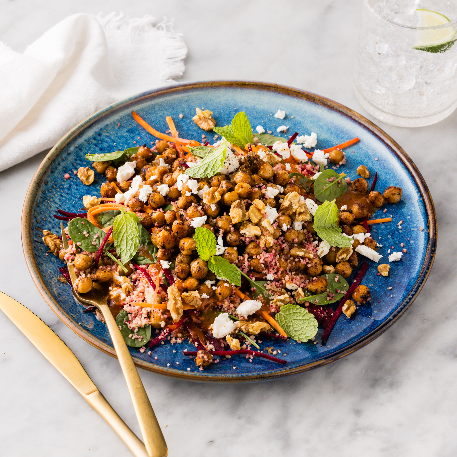 FS 10-Minute Lunch! Feta & Chickpea Salad with Sun-dried Tomato Dressing & Couscous