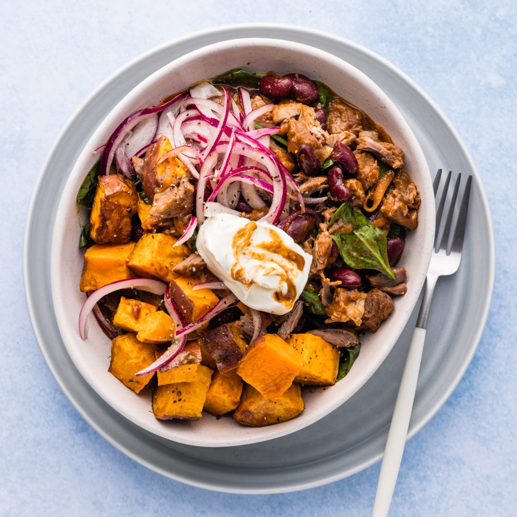 10 Easy Ways to Get More Fibre 4 FSA Pulled Beef Bean Chilli with Roast Kumara Sweet Pickled Onions